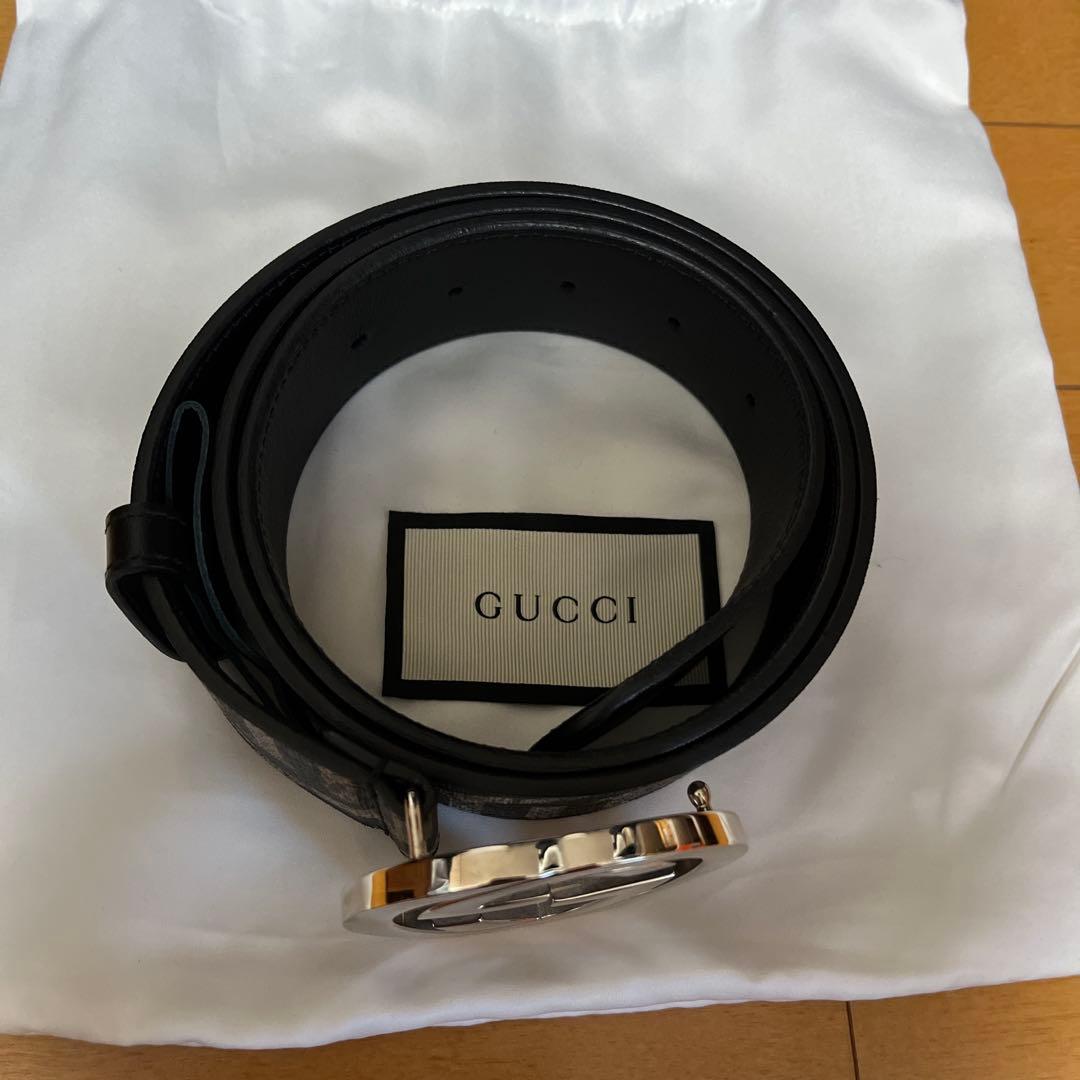 GUCCI ロゴ入りレザーベルト ブラック/ブラウン