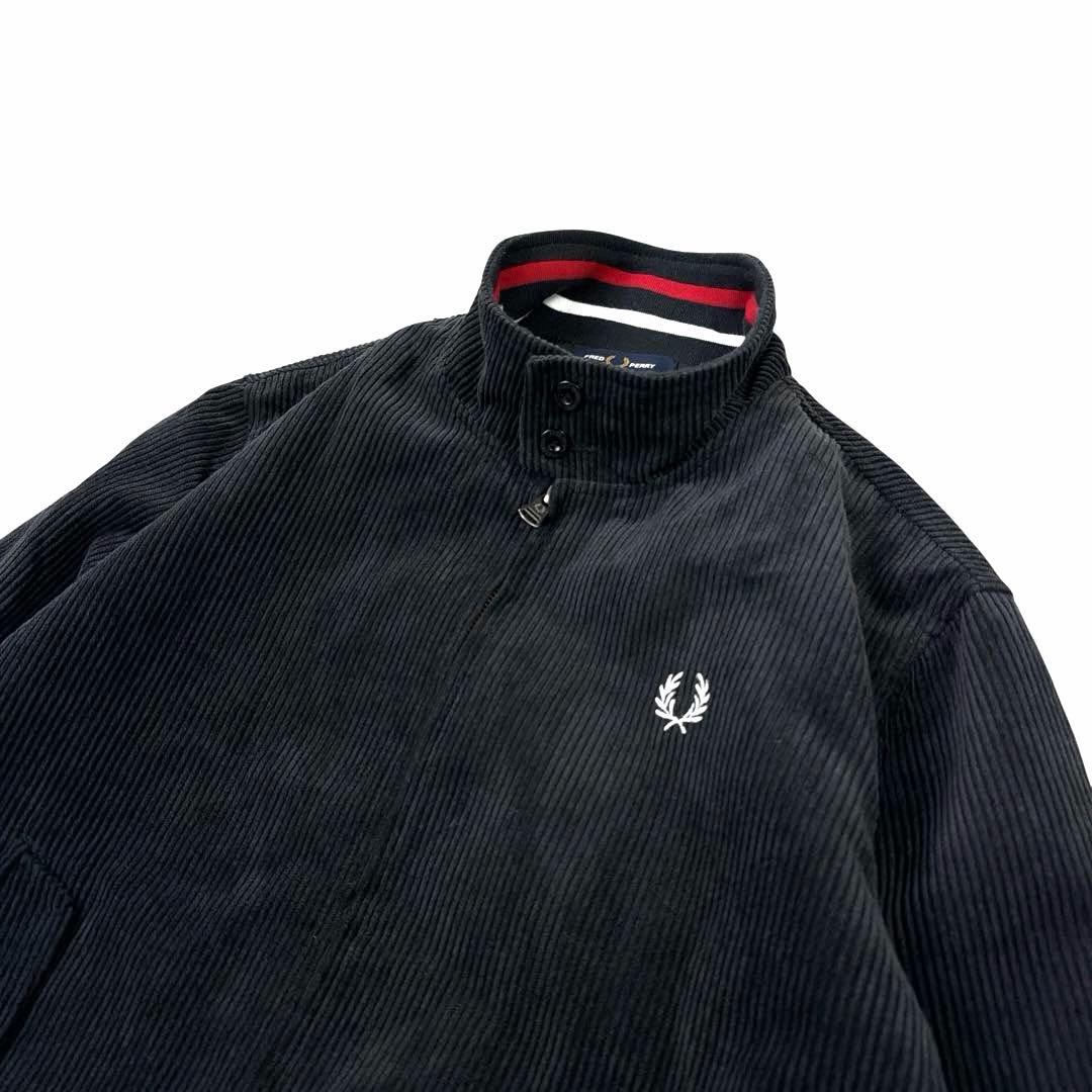 FRED PERRY コーデュロイ スイングトップ ブルゾン ロゴ刺繍 黒 M