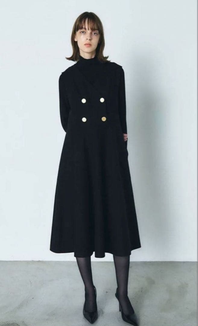 グレースコンチネンタル　黒 ダブルボタン Aライン ワンピース