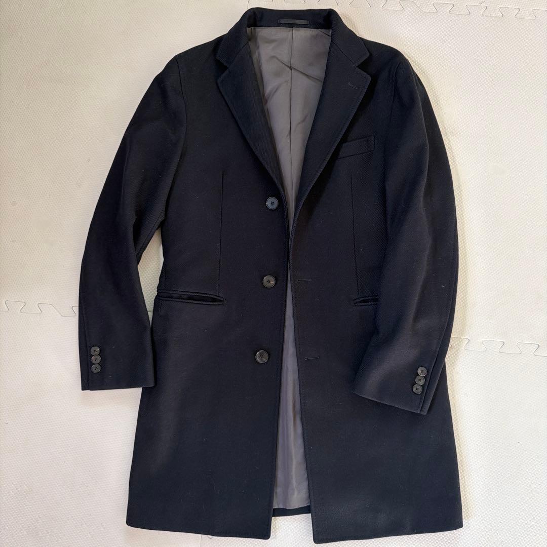 美品【サイズ44】エディフィス カシミア ネイビー起毛フランネルチェスターコート