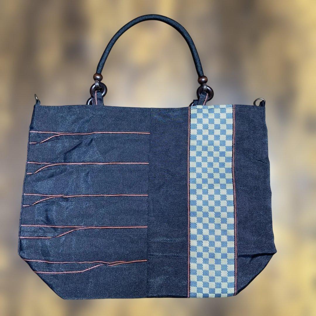 畳縁製デニム風トートバッグ