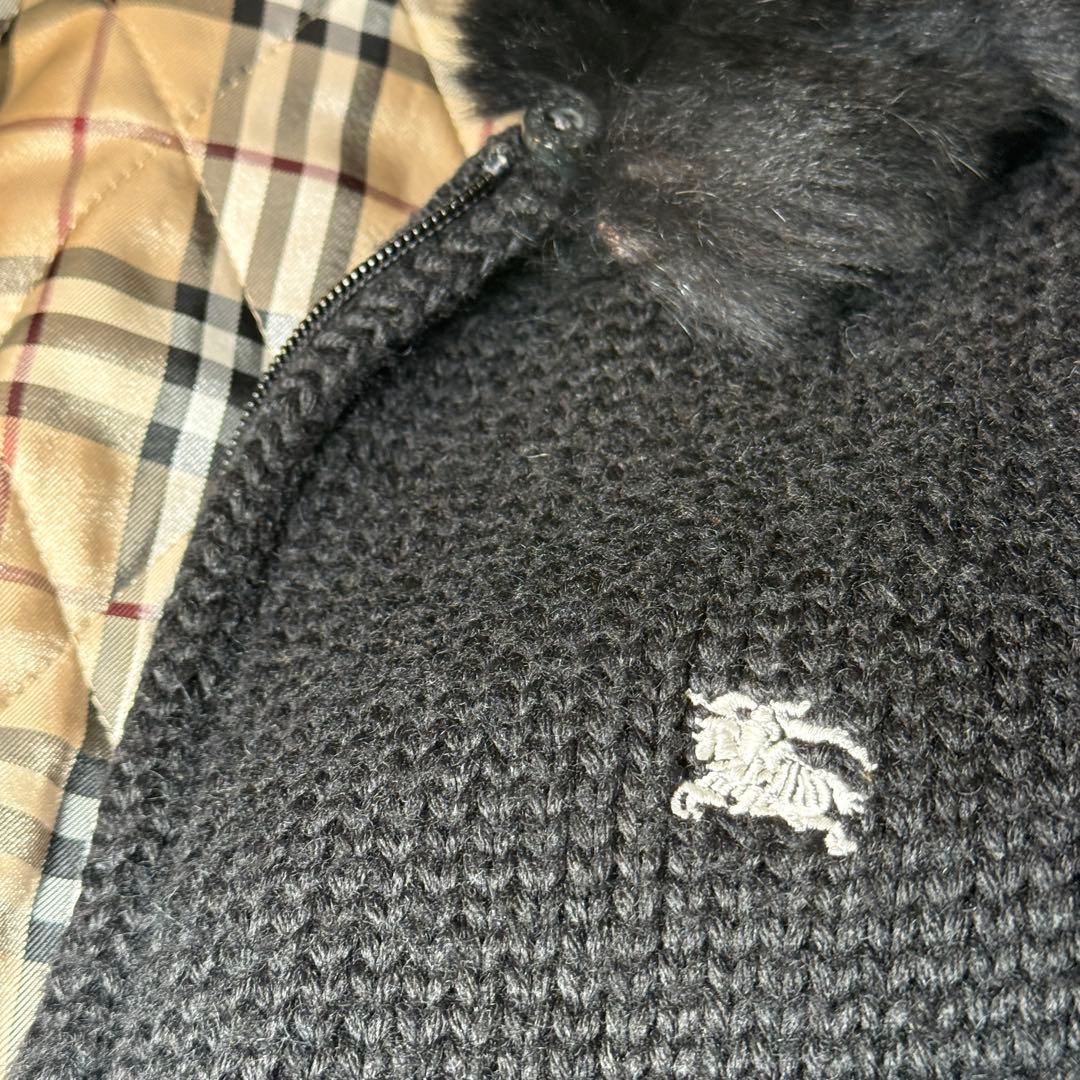 BURBERRY BLACK LABEL厚手ニットファー付 ノバチェック 黒 2