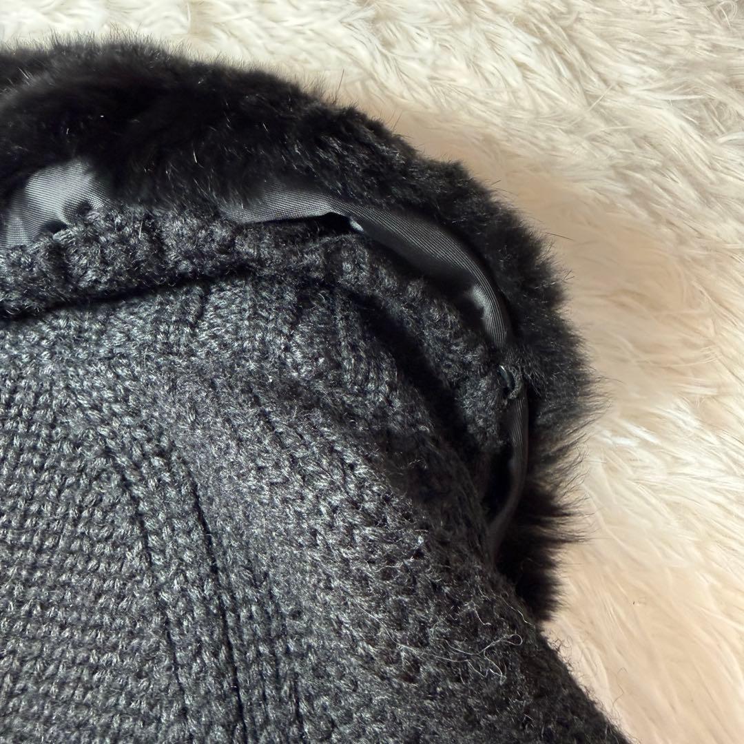 BURBERRY BLACK LABEL厚手ニットファー付 ノバチェック 黒 2