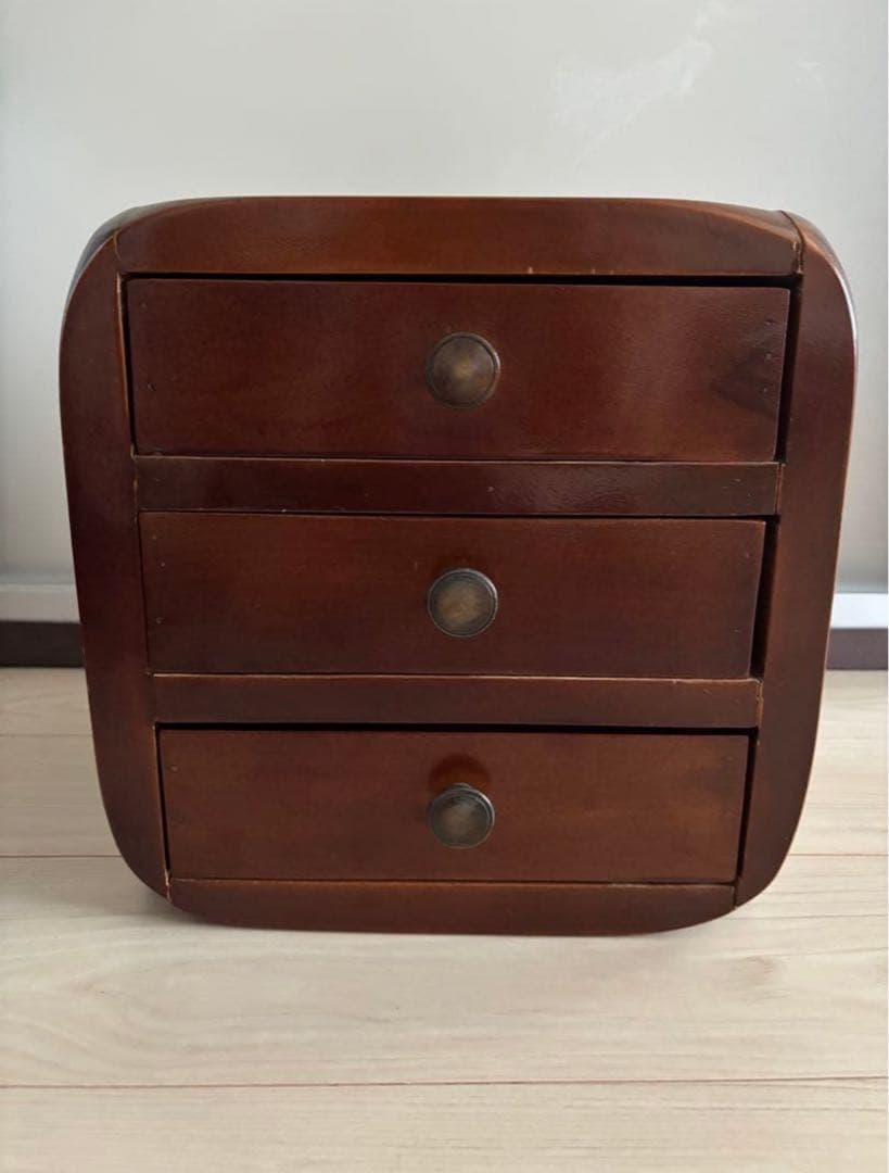 木製　小物収納 3段引き出し ブラウン　アンティーク　ヴィンテージ家具　小物入れ