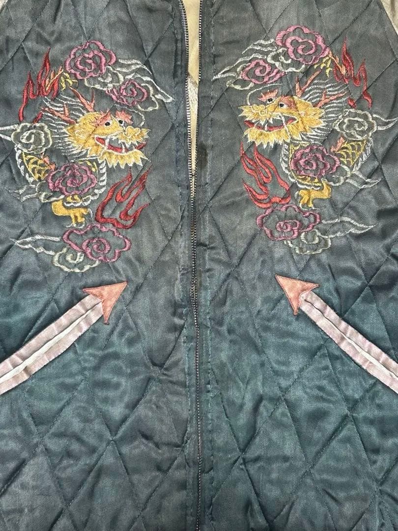 スカジャン vintage 50s 初期　両A面　虎　龍　鷹 TTSジッパー