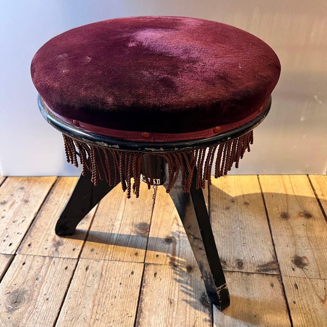 KAWAI ピアノ 丸椅子 レトロ アンティーク 回転イス チェア 紫 パープル