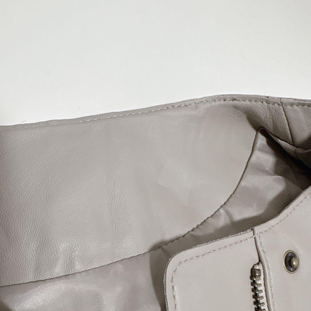 美品 もりのがっこう レディース 長袖 ノーカラー レザー ジャケット 羊革 Ｌ