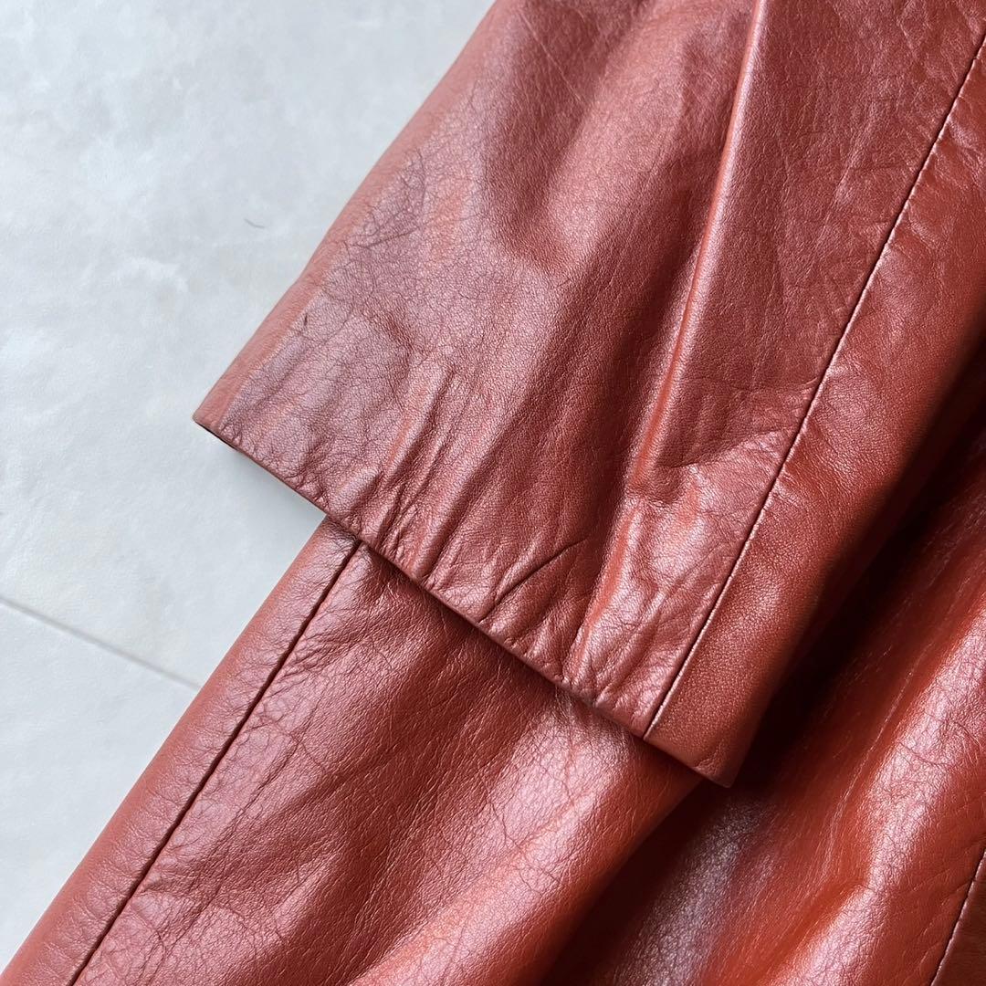 ヴィンテージ リアルレザー ロングコート ブラウン 11 L 裏地牛柄 アニマル