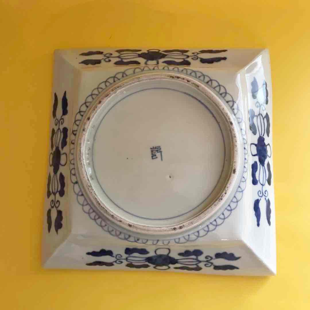 骨董染付角大皿