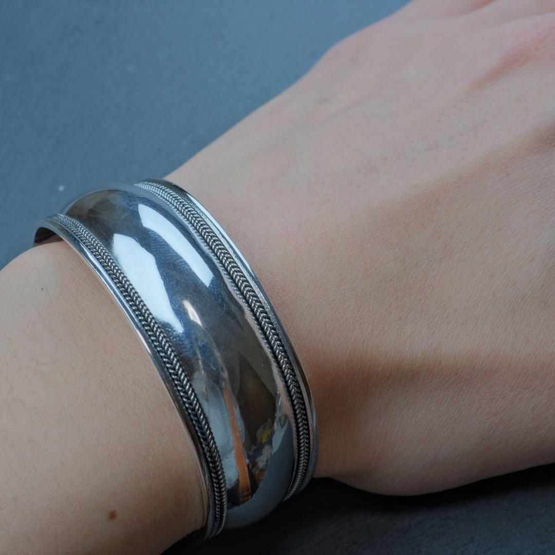 シルバー925 Silver ワイドトライバルバングル/軽研磨仕上げ