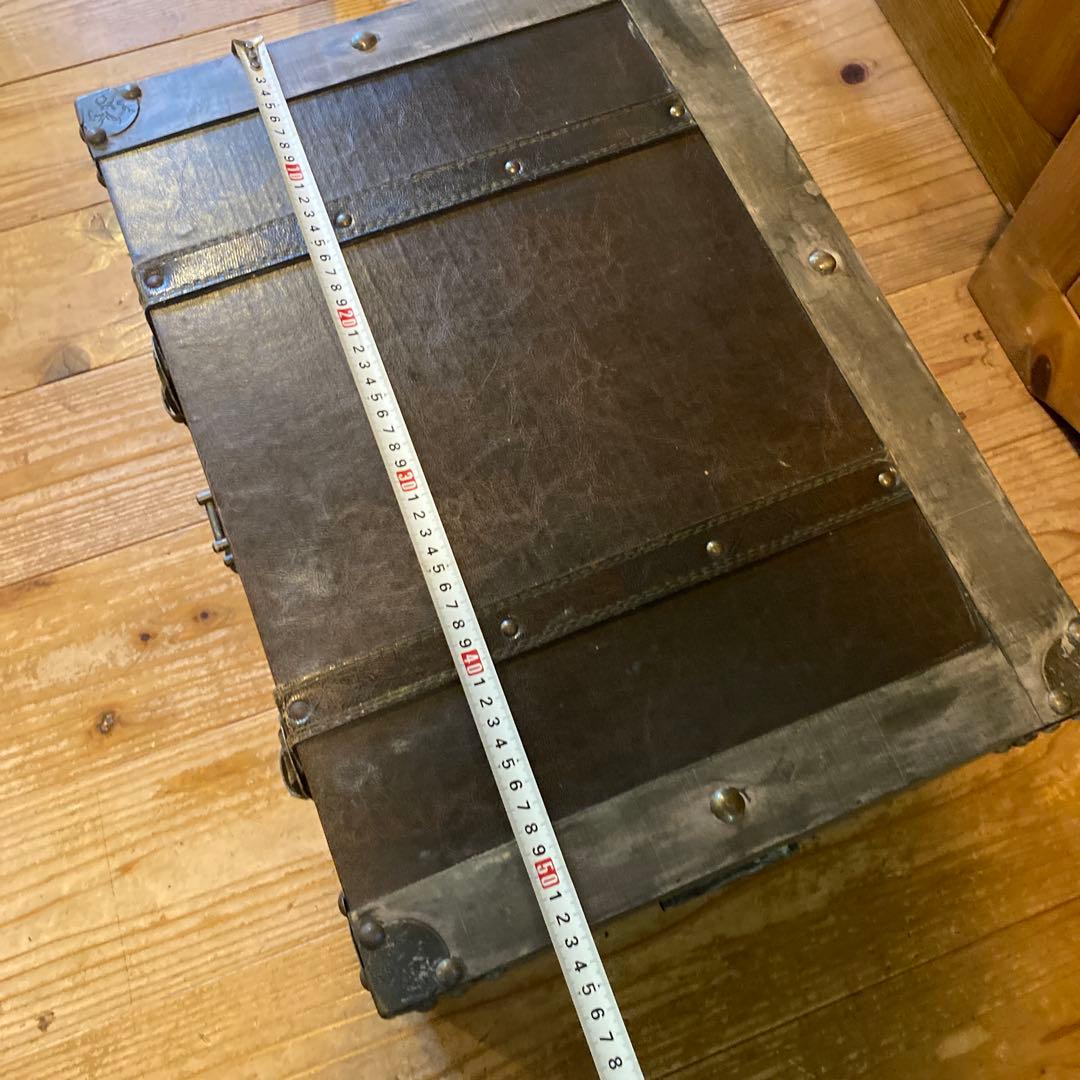 アンティーク調　レザー木箱　革張り　ケース　ボックス　蓋付き　トランク風