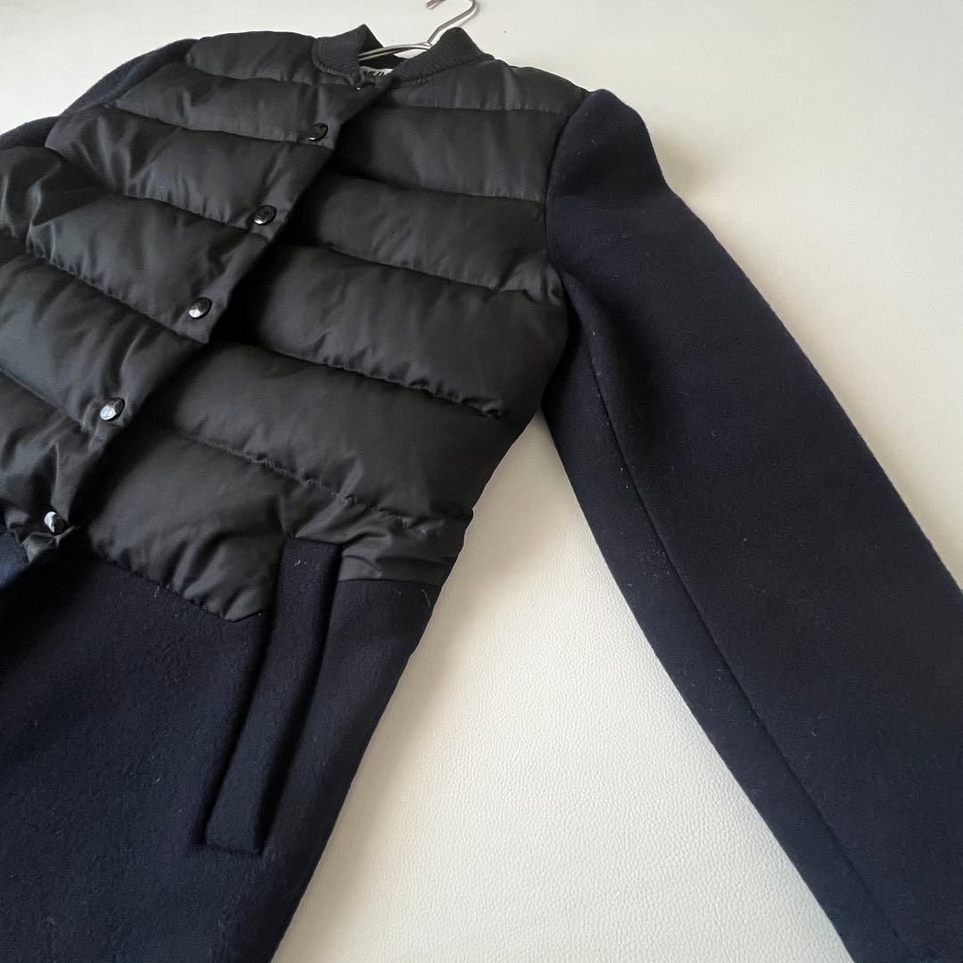 MUVEIL 異素材切替 ダウンコート ノーカラー ブラック ウールコート