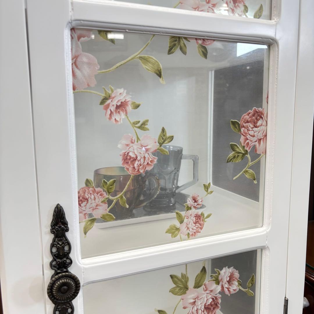 ホワイト 木製 スリムキャビネット アウトレット特価品 1ドアガラスキャビネット