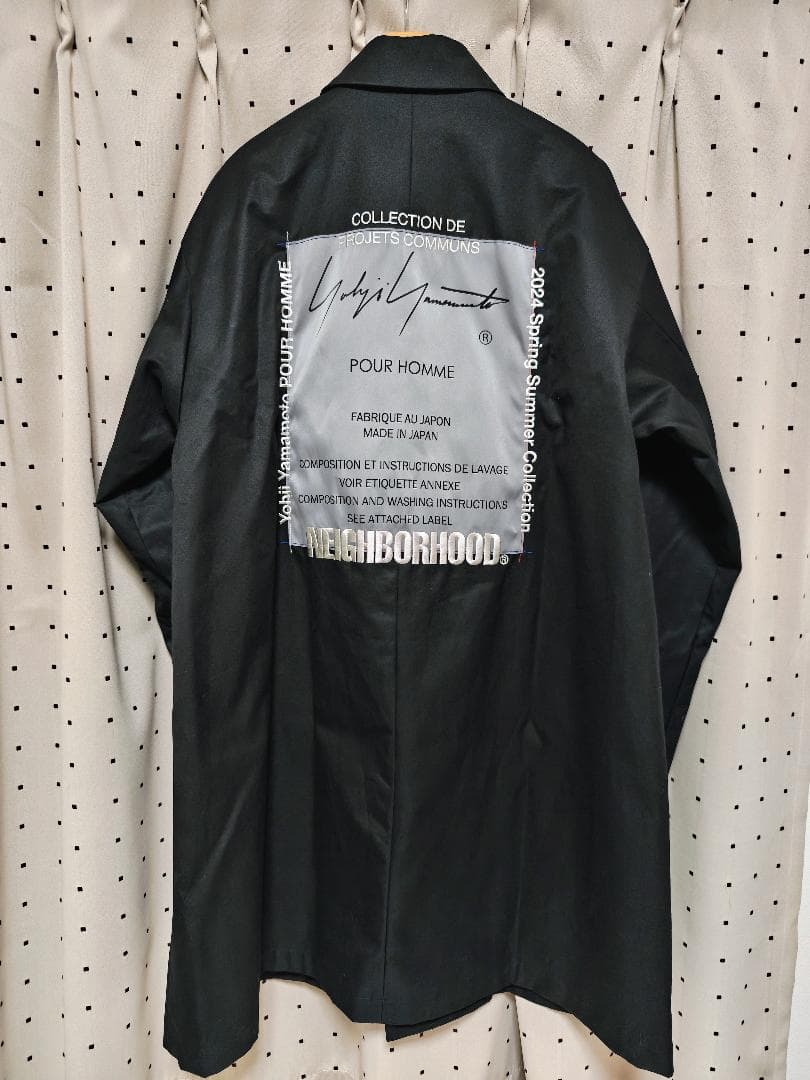 極美品 24SS ヨウジヤマモト ネイバーフッド バルカラーコート ブラック L