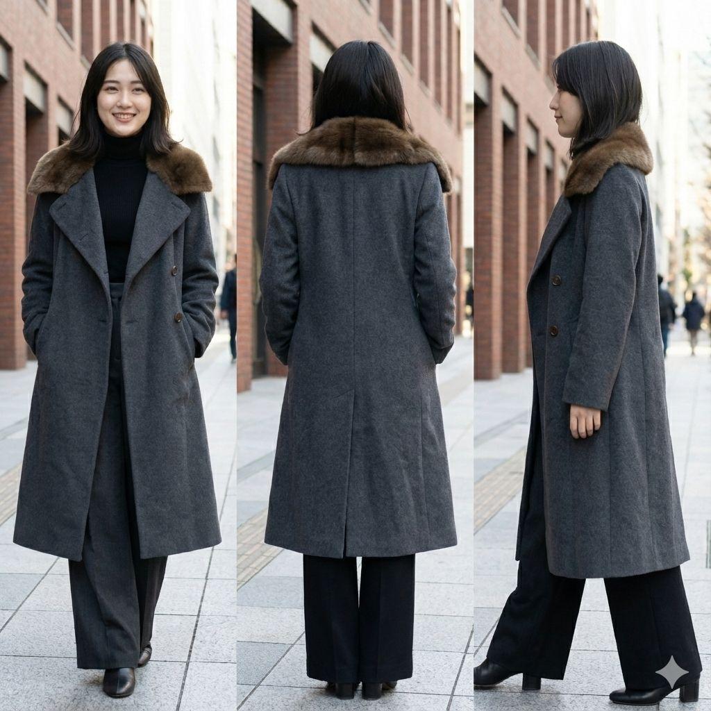 極美　最高級 MaxMara 白タグ ダブルチェスターコート カシミヤ ファー