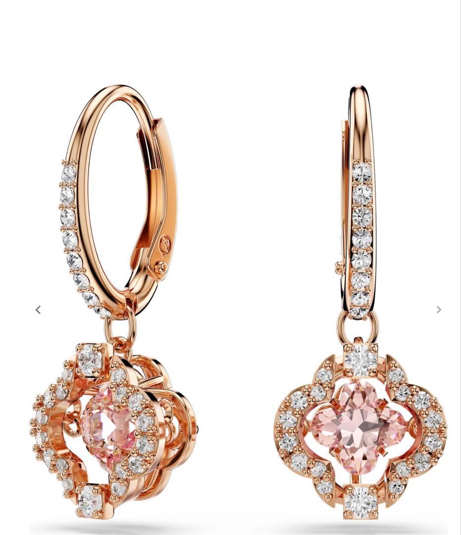 スワロフスキーピアス　ピンクゴールド クローバー ピンク