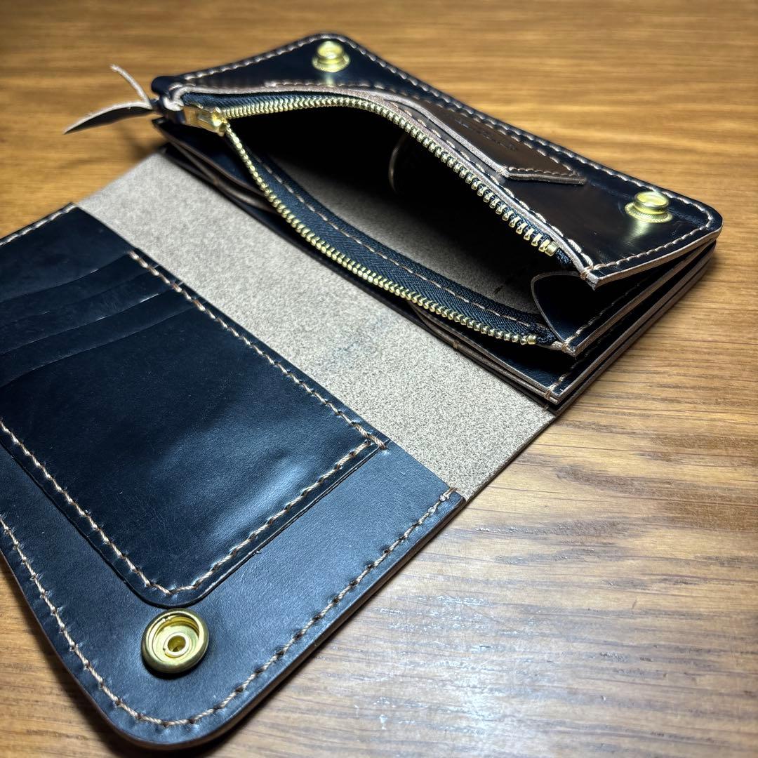 せわし　3層ロングウォレット カードポケット4つタイプ　糸　ベージュ　マチ