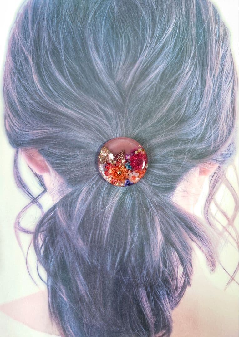 レジン　ドライフラワー　ヘアゴム　ブローチ　ポニーフック　No.291