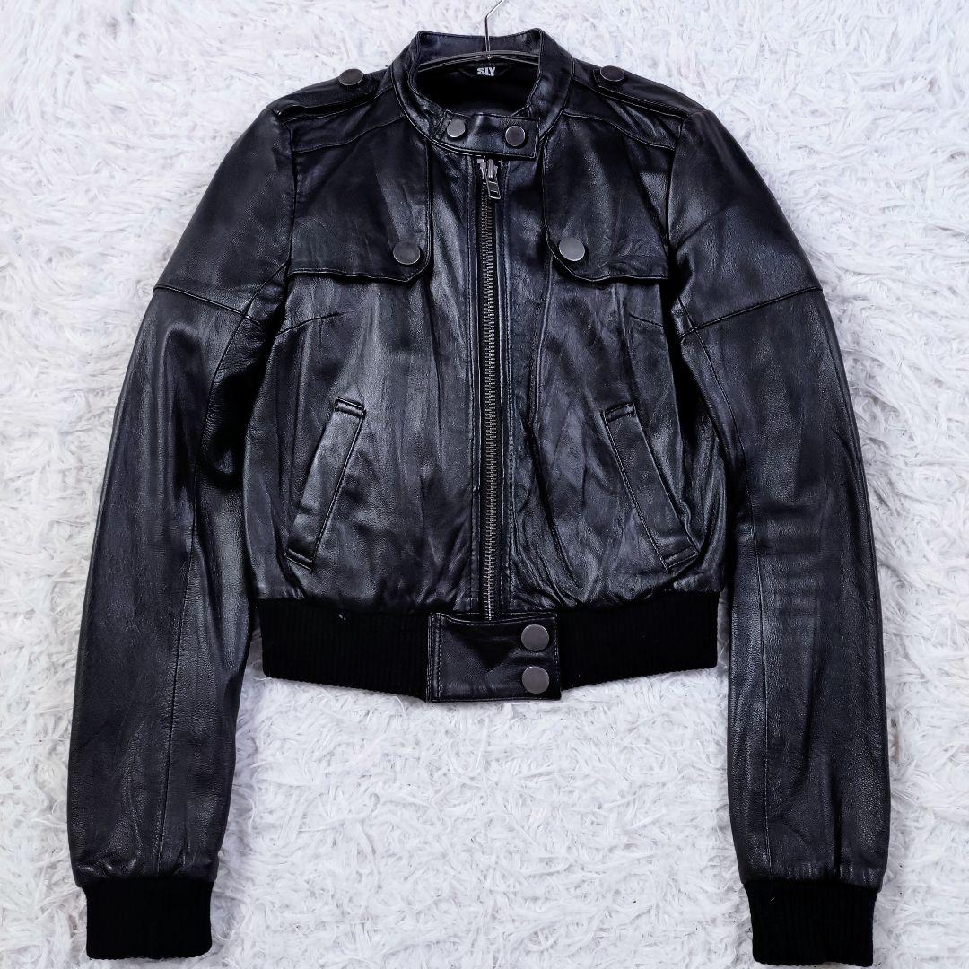 SLY　ラムレザージャケット　羊革　短丈　リブ　ブラック　S〜M