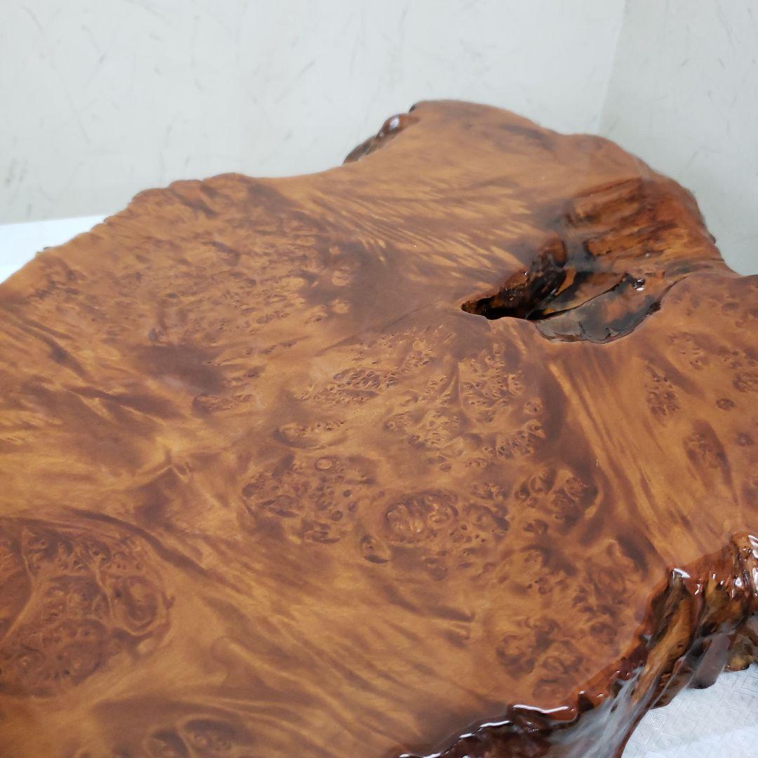 蔵出し特価　玉杢花台　花梨こぶ木製テーブル 自然な形状 光沢仕上げ