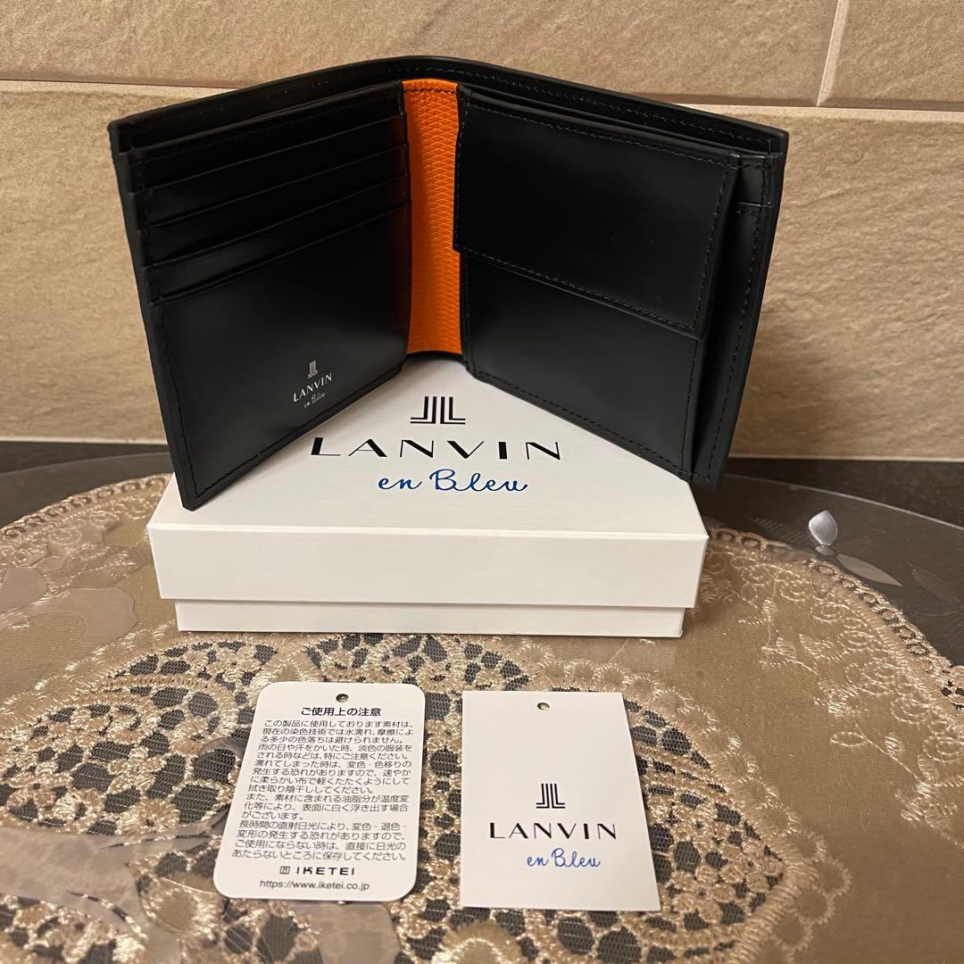 【新品】LANVIN en Bleu　折り財布 牛革　オレンジ　16,500円