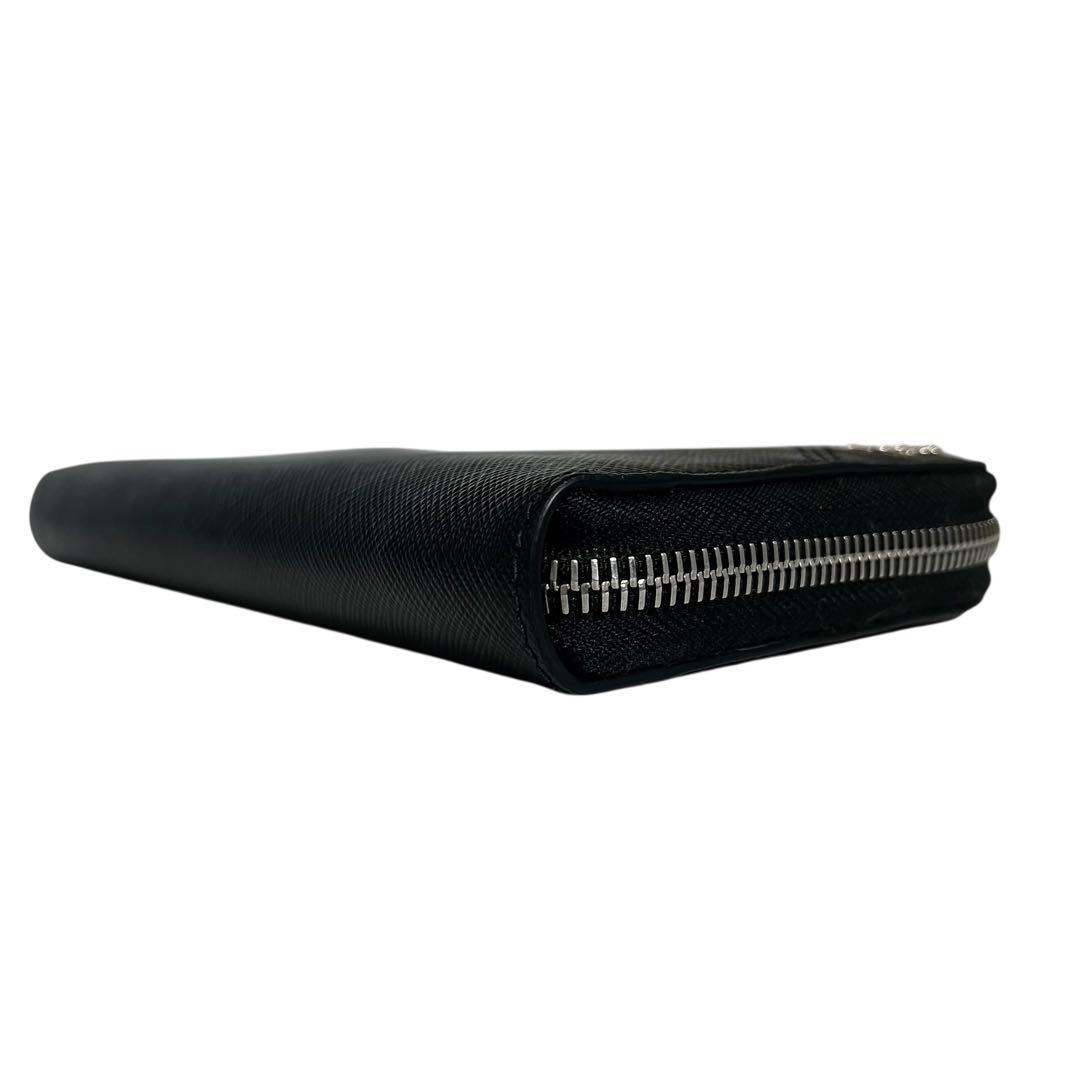 希少✨プラダ 長財布 ラウンドファスナー ロゴ金具 サフィアーノ ブラック 黒