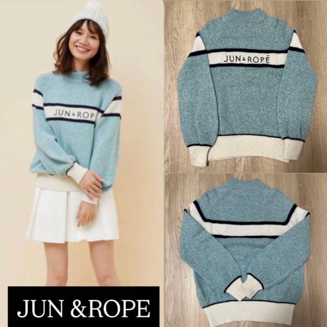 良品 JUN&ROPE フロントロゴパフスリーブ長袖プルオーバー ニット