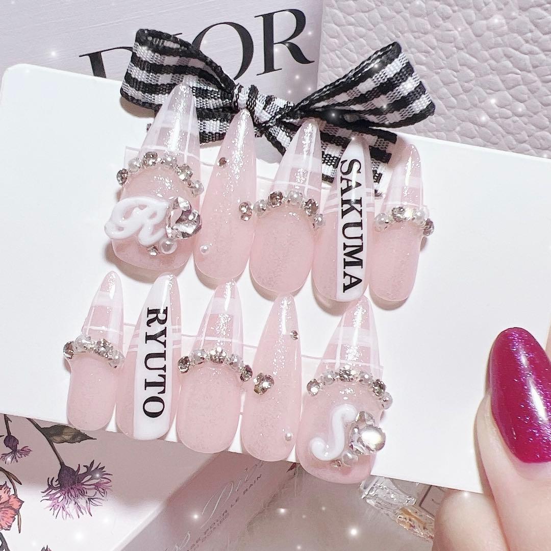 さき ネイルチップ 量産型 オーダー スナ系 オタクネイル ピンクネイル