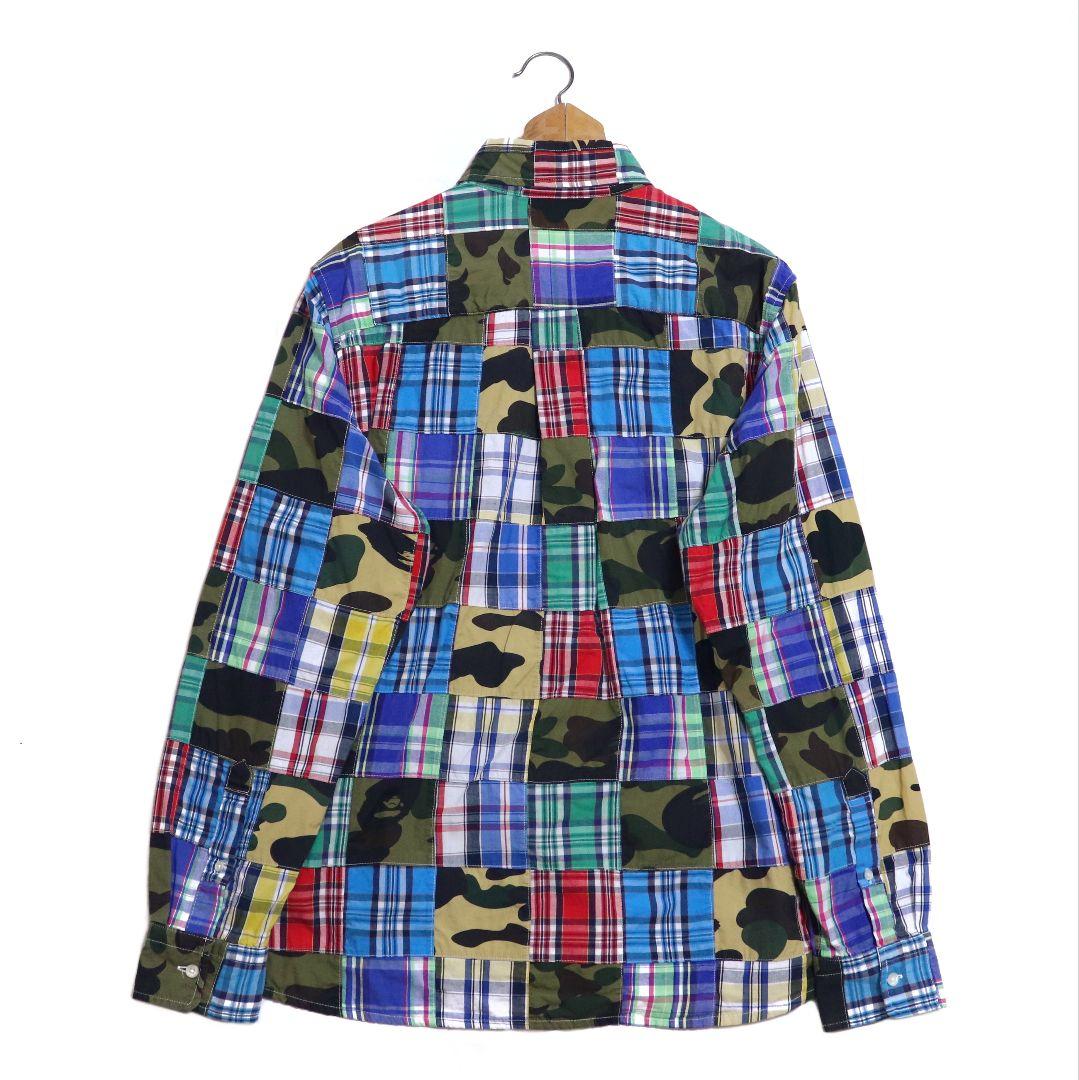A BATHING APE チェック 迷彩 パッチワーク 長袖シャツ XLサイズ