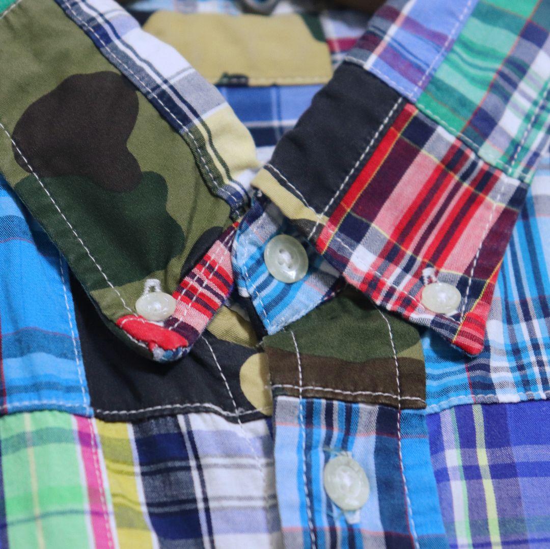 A BATHING APE チェック 迷彩 パッチワーク 長袖シャツ XLサイズ