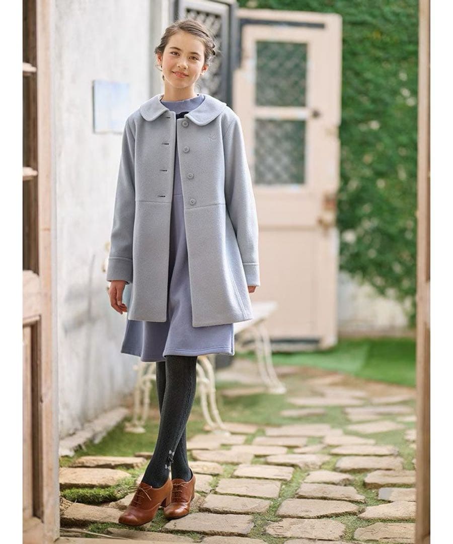 新品 組曲 ウールコート 150-160 ライトグレー系　7449