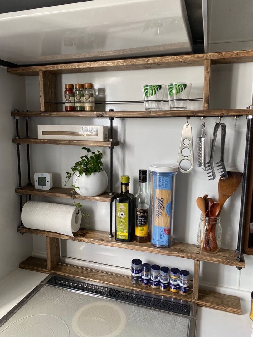 地震でも倒れない☆キッチンラックCentral4☆木目強調☆スパイスラック