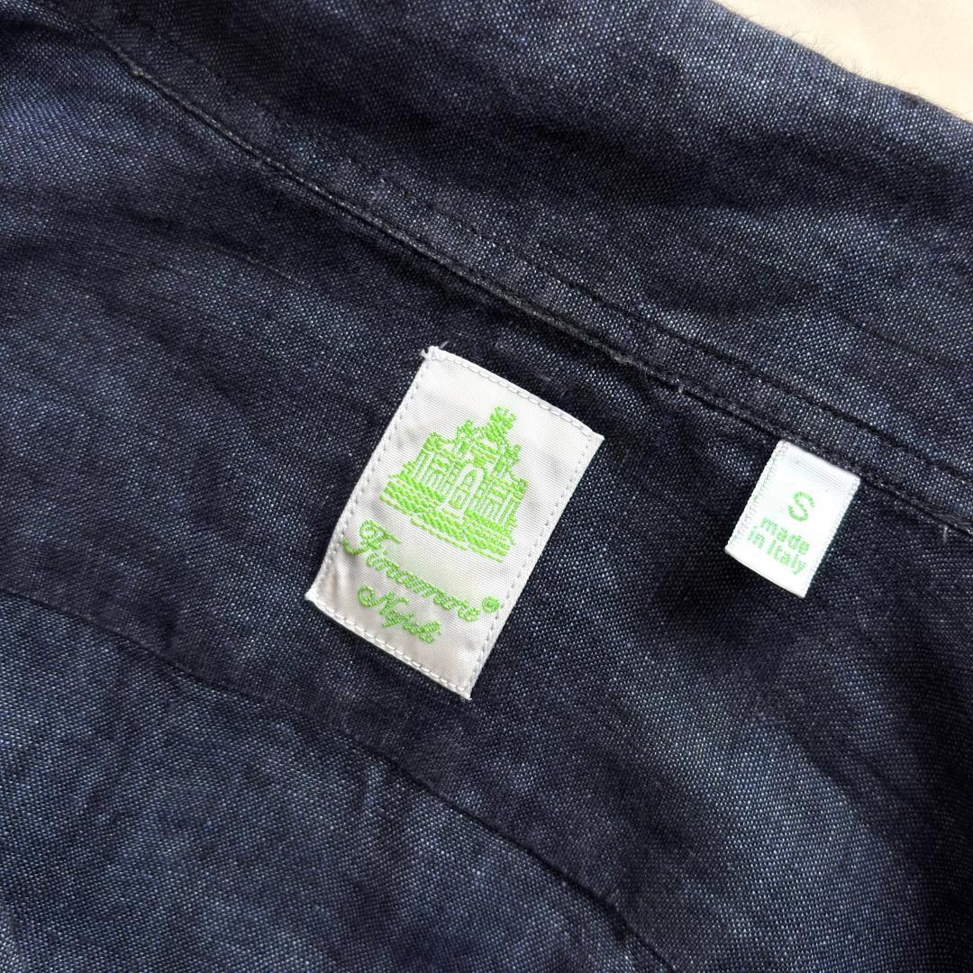 フィナモレ リネン ホリゾンタルカラー 長袖シャツ ネイビー サイズS tw2