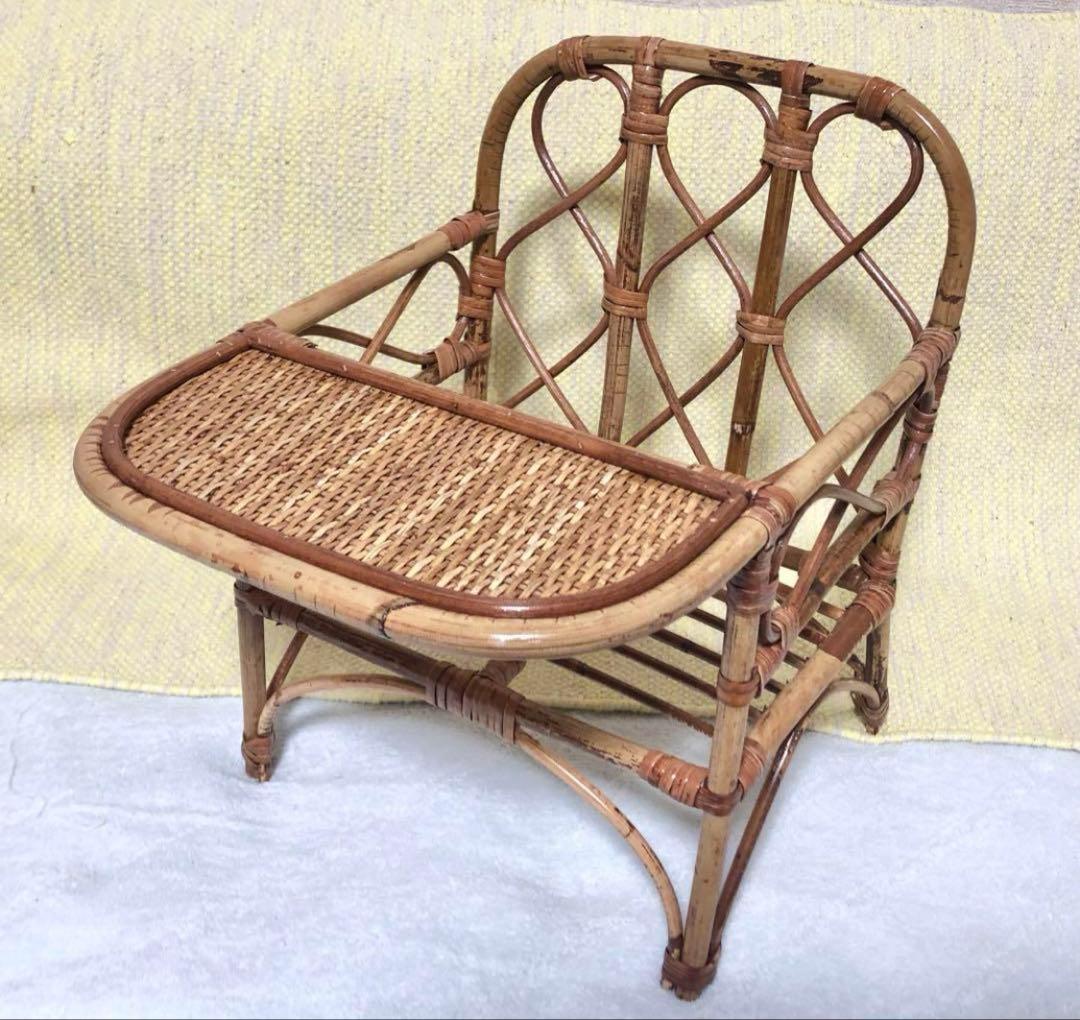 キッズベビーローチェアラタンインテリアアンティーク北欧家具レトロ木製椅子犬撮影藤