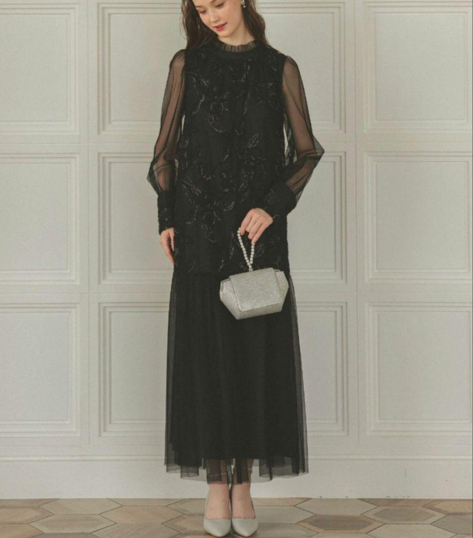 定価2.2万円【新品】フェザーフラワーチュールドレス 黒ブラック Ｌサイズ