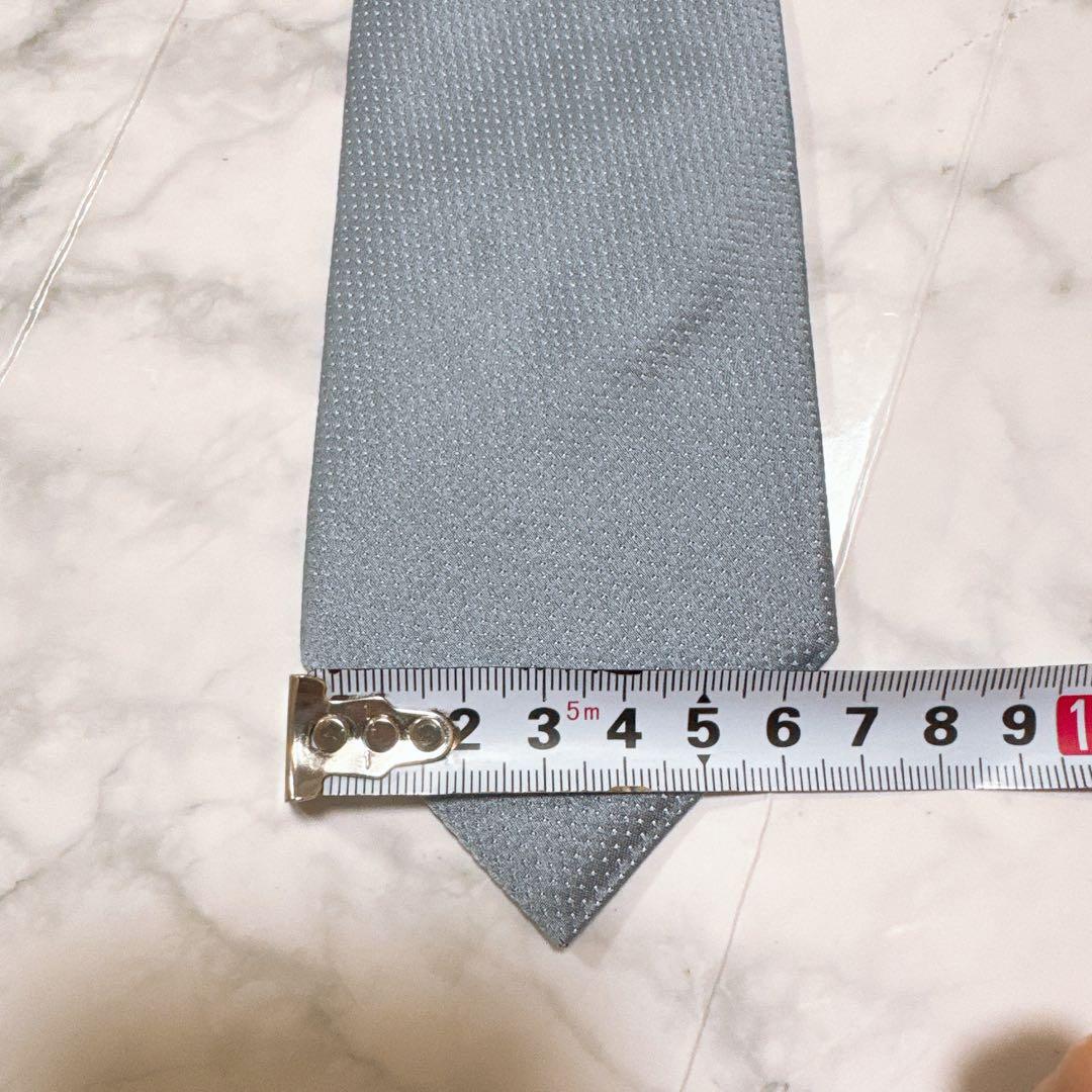 【訳あり】プラダ　ネクタイ　光沢　シルバー　ブルー　ナロータイ