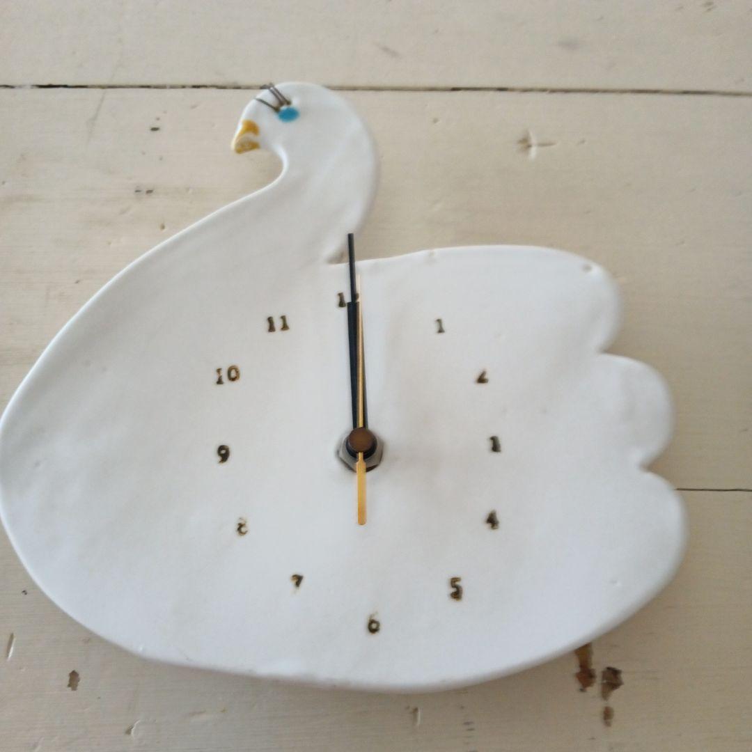 希少　石木文　スワン　掛時計　作家物