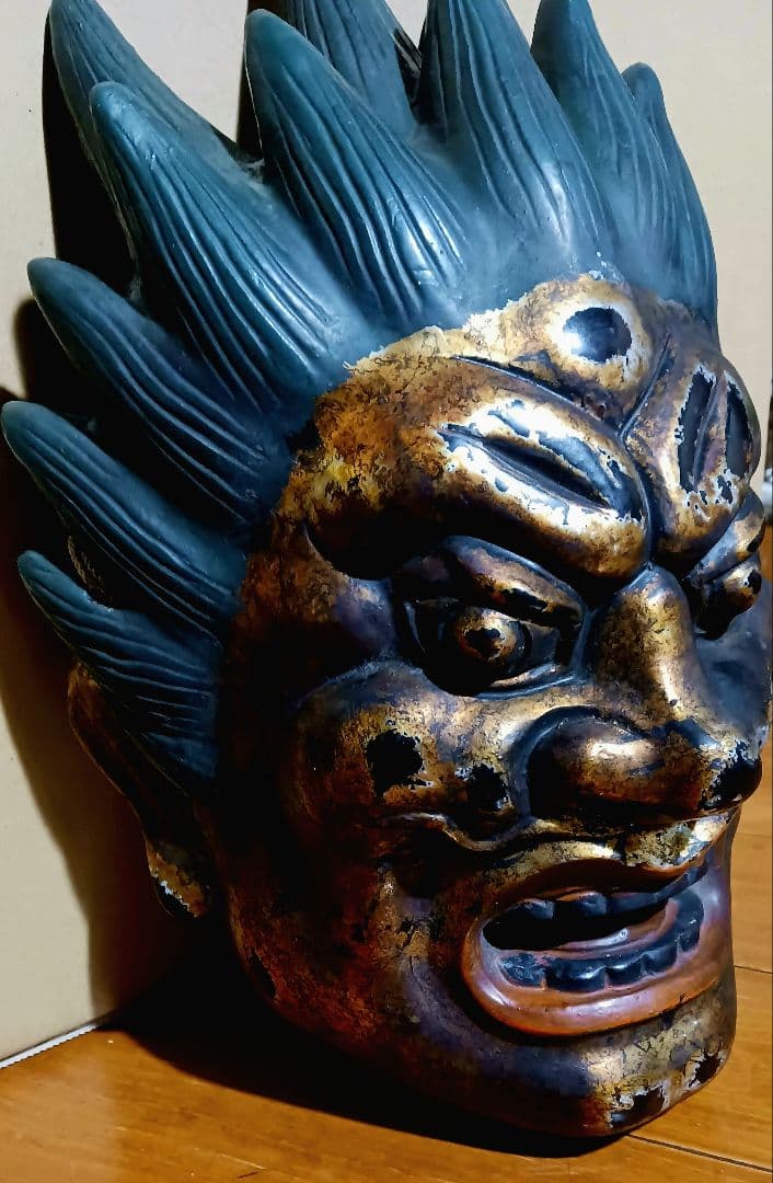 乾漆神楽面 薬師十二神将 代折羅大将 模国宝 ばさら面 壁掛け型 夜叉王