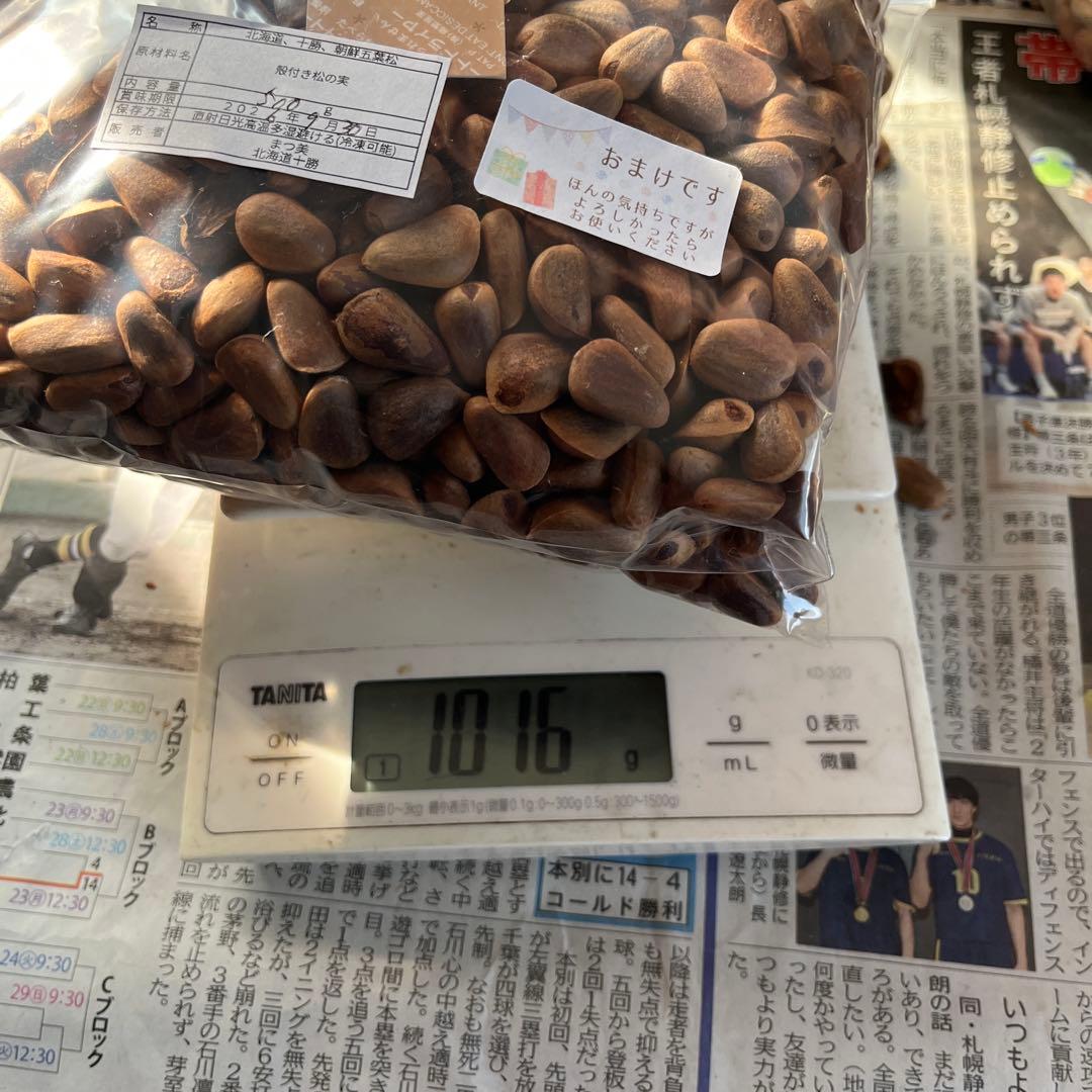 北海道十勝寒冷地の殻付き松の実2キロ