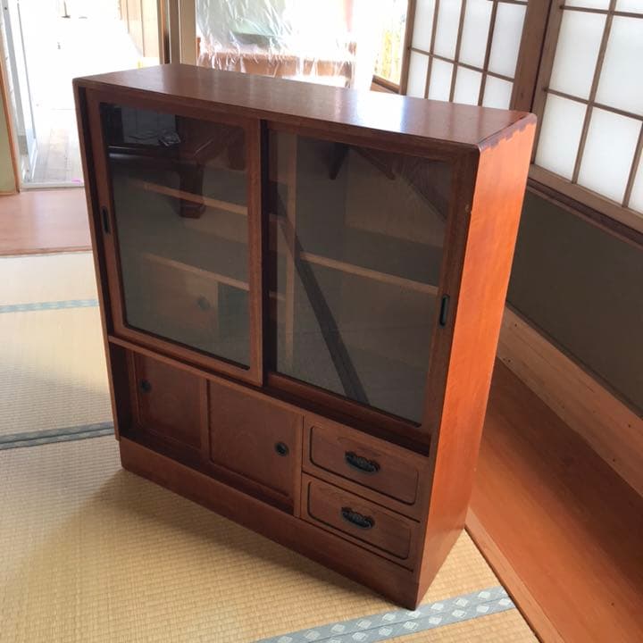 和風 レトロ 飾り棚 茶棚 サイドボード けやき