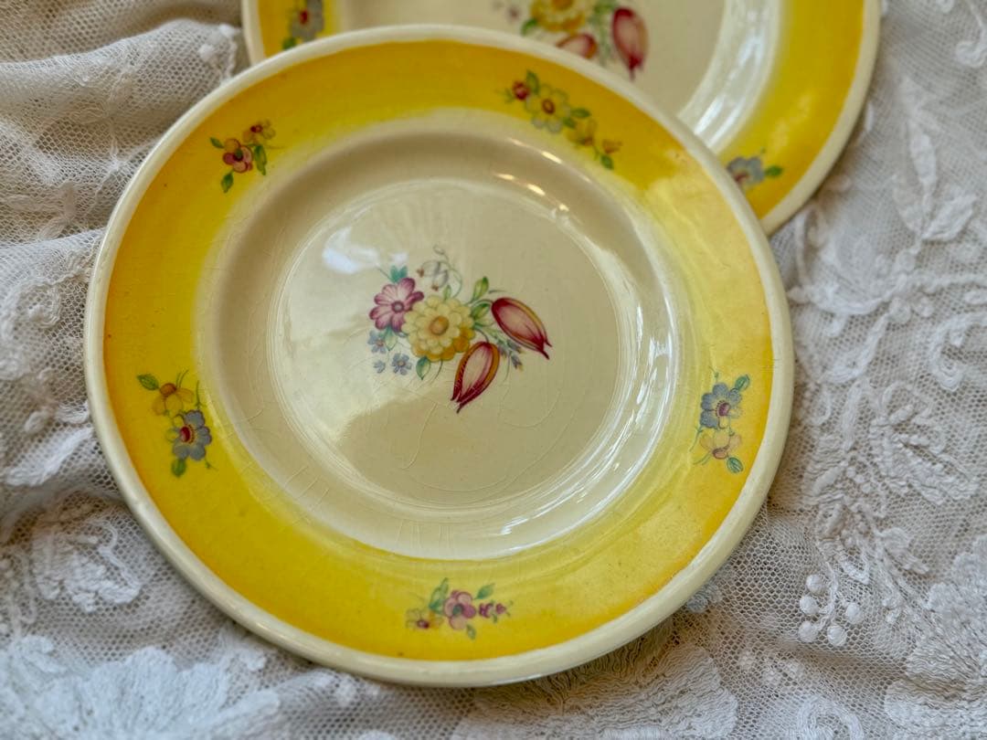 スージークーパー　＊スワンシースプレイ＊レア小花付き　イエロー　プレート1枚