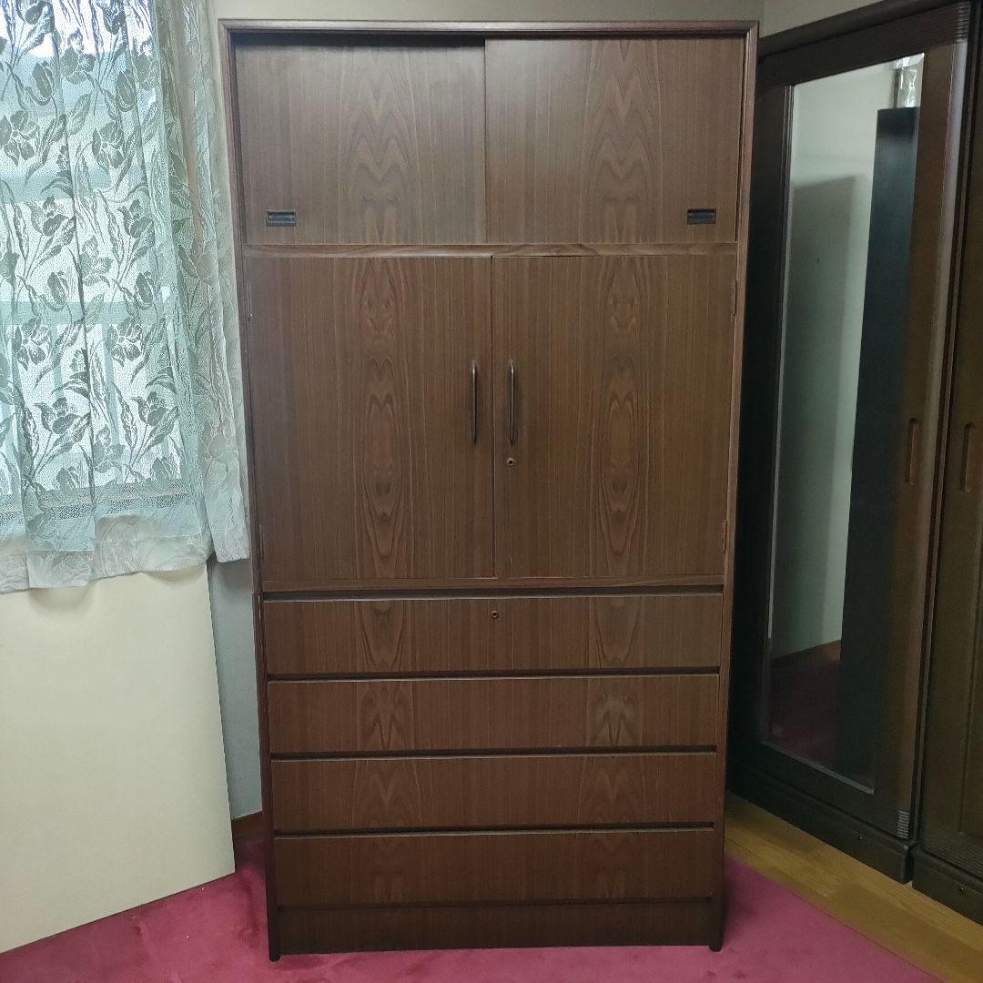 【昭和レトロ】 重ね2段 箪笥 和箪笥 収納箪笥 2扉 4引き出しブラウン