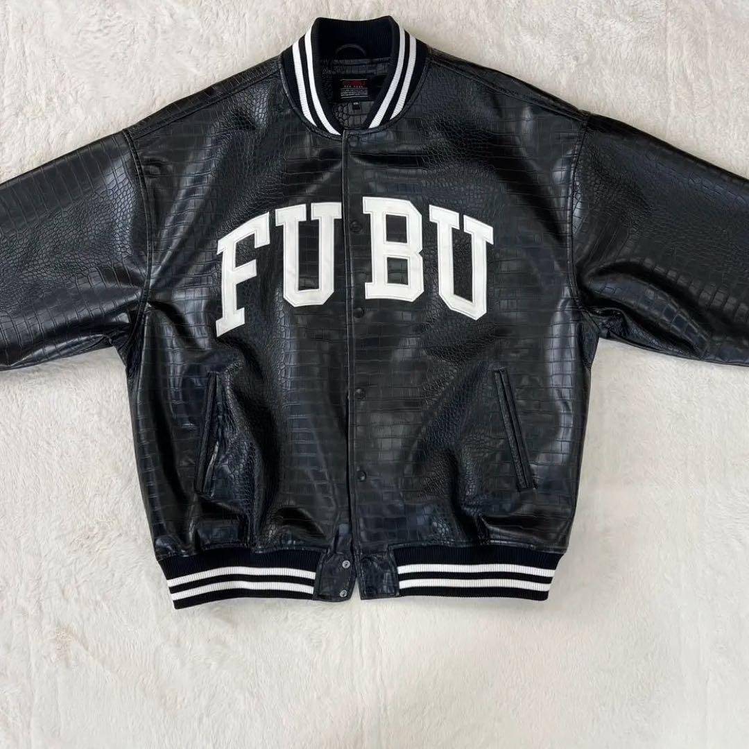 極美品✨ FUBU フェイクレザー　スタジャン フブ 黒 パイソン クロコダイル