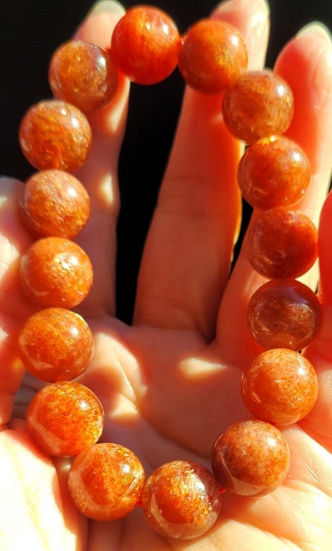 ！高品質！真っ赤な太陽の石！！サンストーンブレスレット　激レア大玉　12㎜玉
