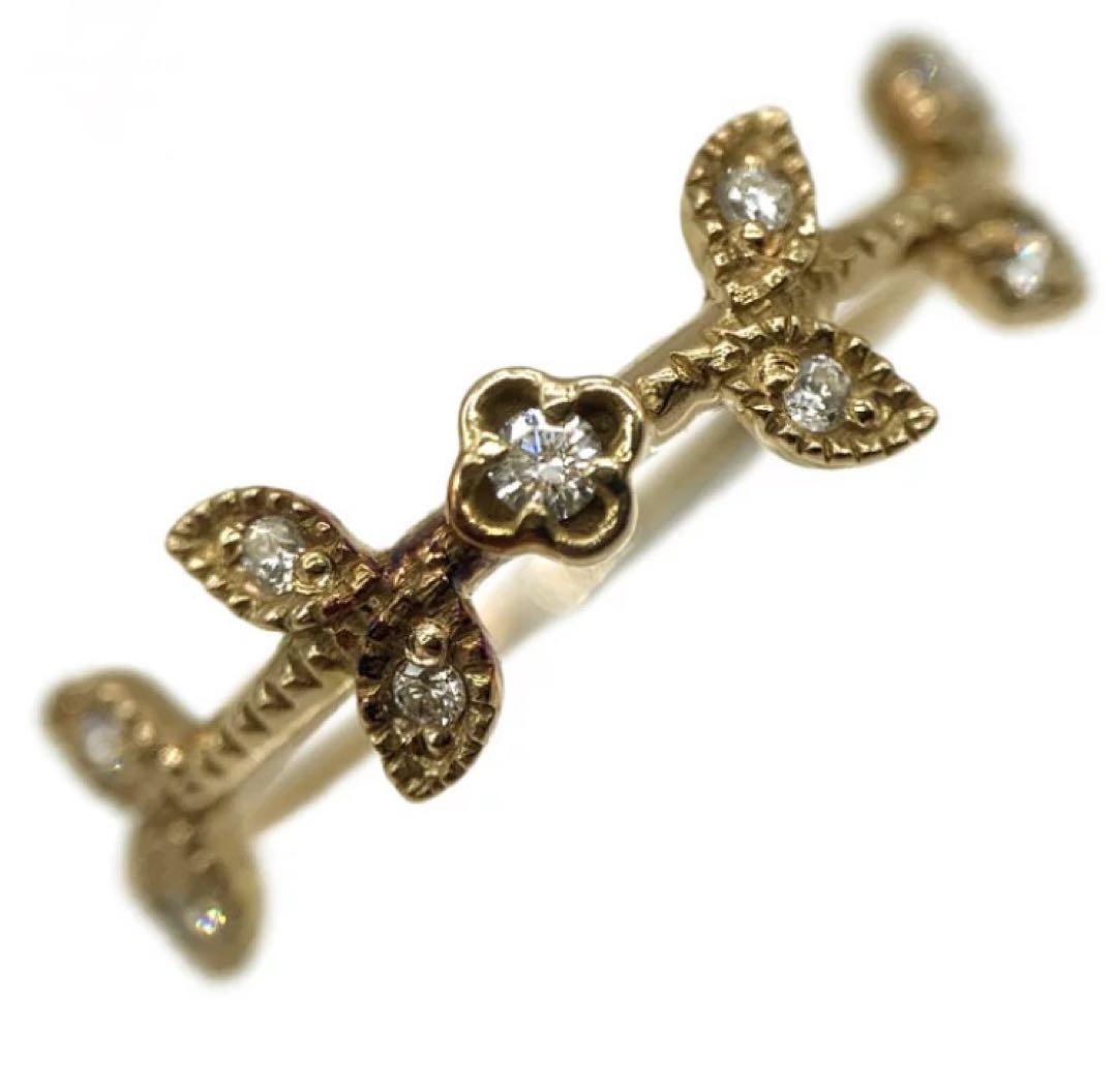 K18 ete ダイヤモンド0.04ct リーフリング　10号イエローゴールド