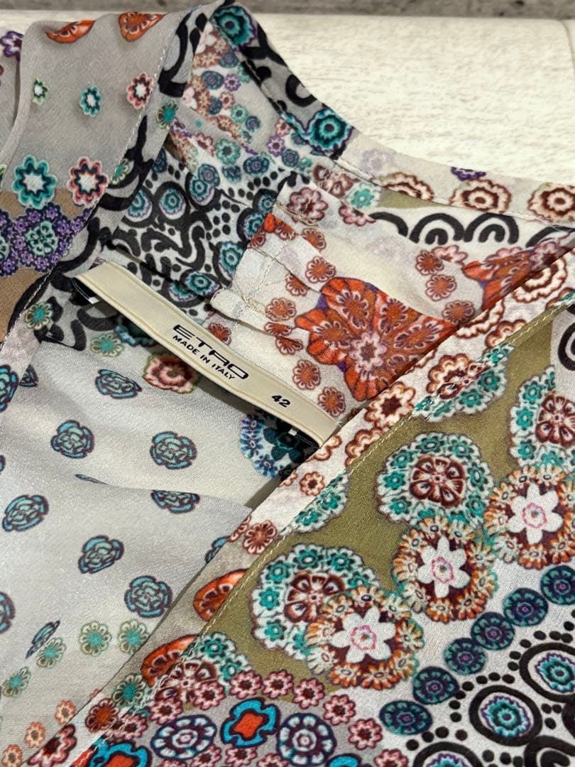 ETRO シルクカシュクールブラウス イタリア製 ドット ペイズリー　42