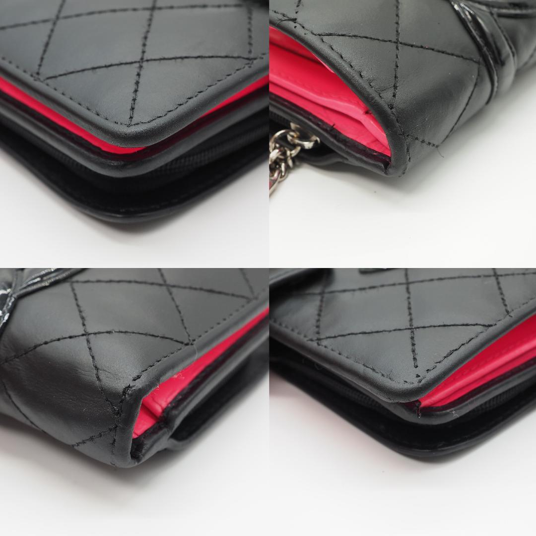 CHANEL シャネル カンボンライン ミドル 2つ折り財布 黒×ピンク