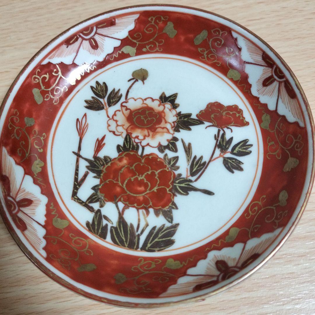 明治時代の九谷焼　金彩赤絵小皿4枚　ヴィンテージ食器