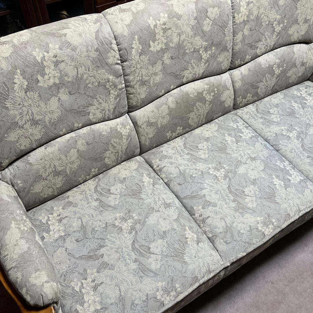 【昭和レトロ】花柄布製3人掛けソファ【アンティーク家具】