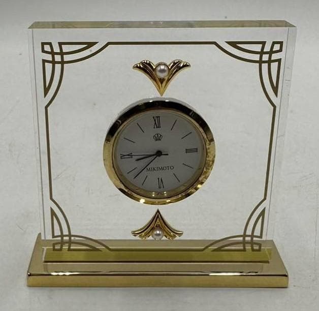 美品！MIKIMOTO ミキモト 置時計 クオーツ クリスタル 2P真珠パール